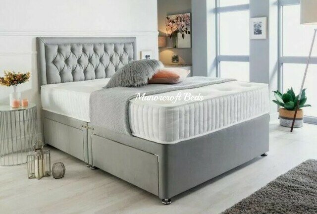 Bumper Bar Divan Bed In Plush Fabric Included Headboard