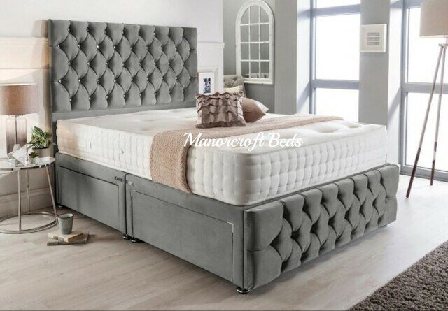 Chesterfield Divan Bed In Plush Fabric Included Headboard