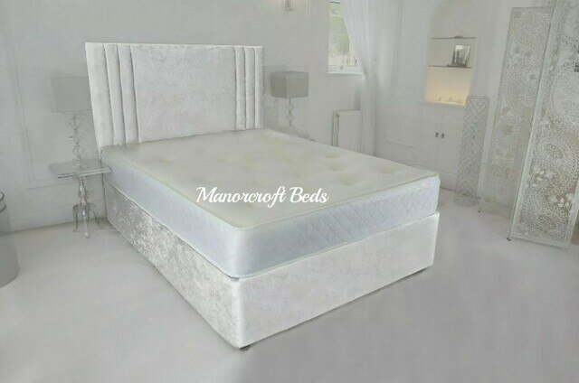 Luxury Panel Divan Base Bed Included Headboard in Crushed velvet