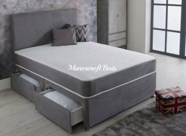 Plan Divan Bed In Plush Fabric  Included Headboard