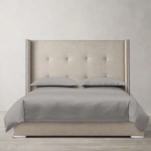 Wing Headboard Studded Upholstered Bed