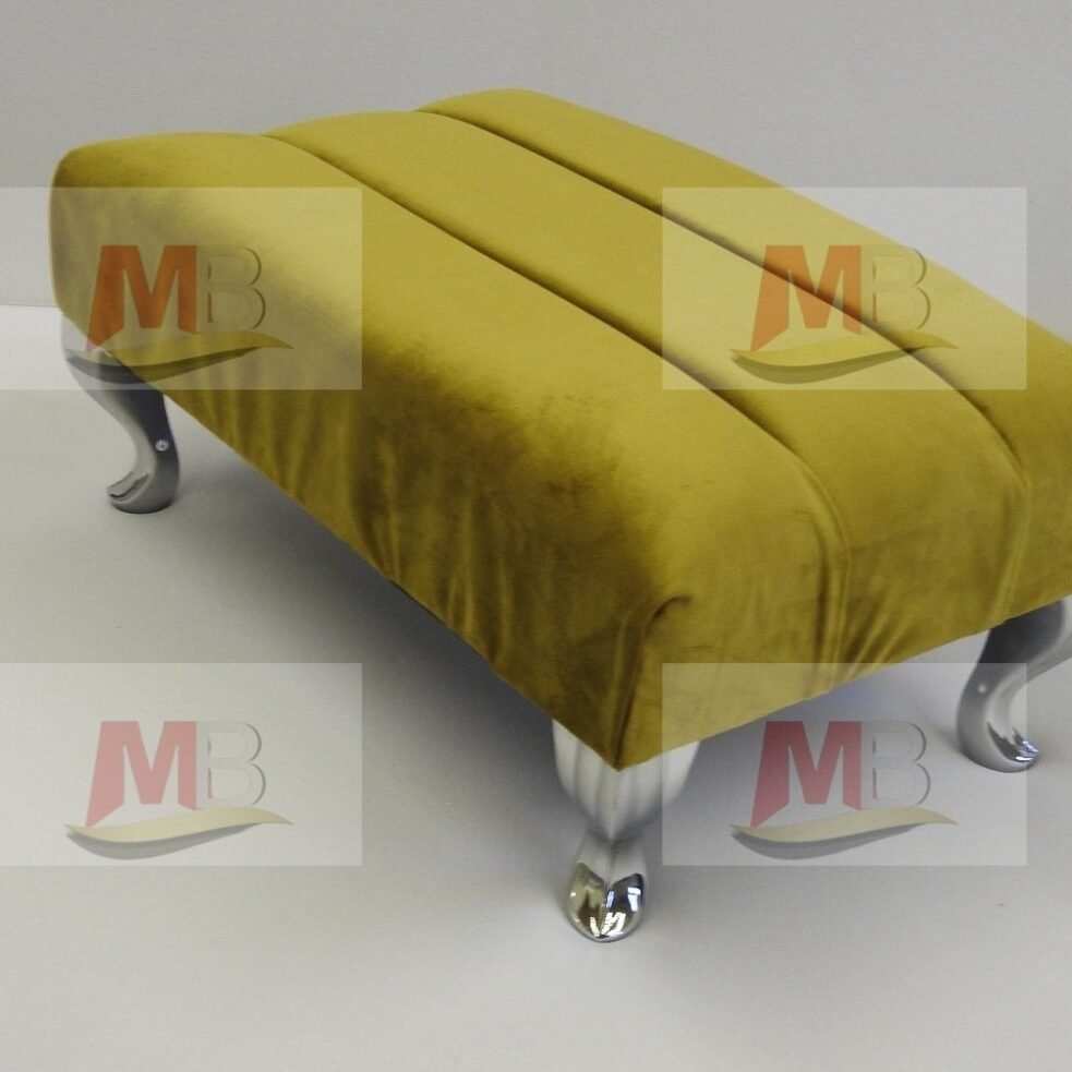 Modern Pannel Footstool Available In plush Fabric with Queen Anne Legs