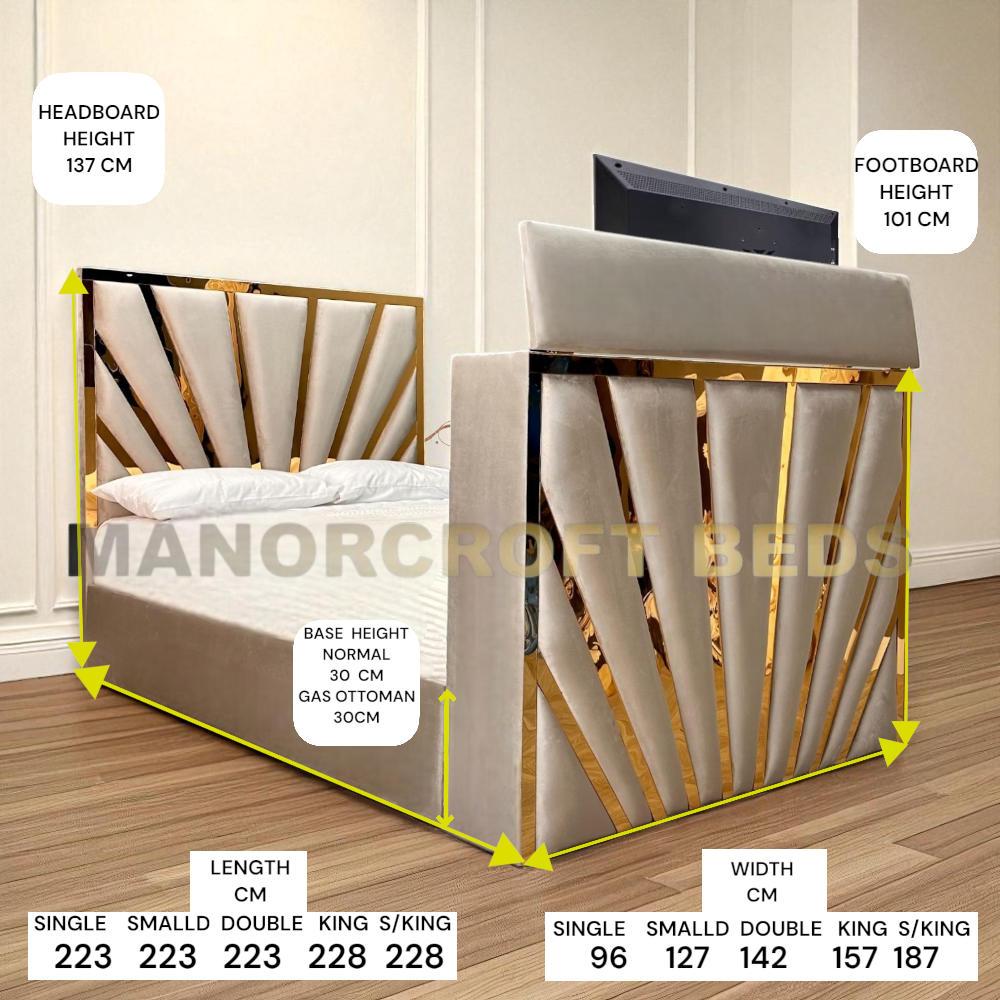 2025 Darsons Oslo  Gold Stripes Adjustable TV Bed Frame with Optional Ottoman Storage
