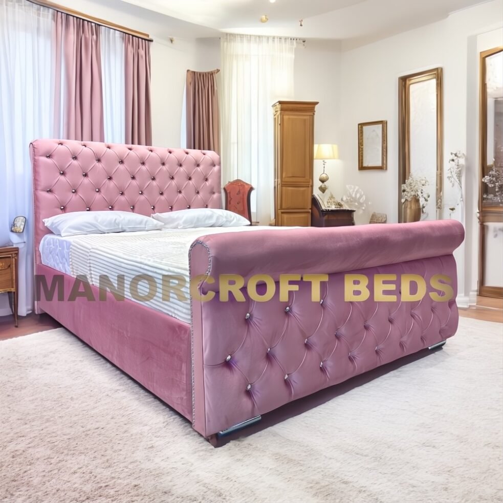 2025 Luton Bed With Studs Upholstered Designer Bed Frame With Optional Ottoman Storage