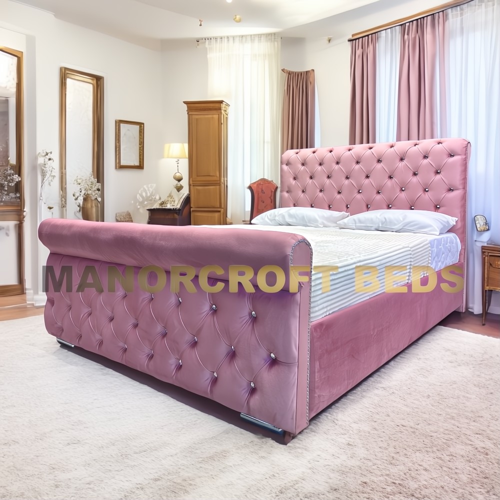 2025 Luton Bed With Studs Upholstered Designer Bed Frame With Optional Ottoman Storage