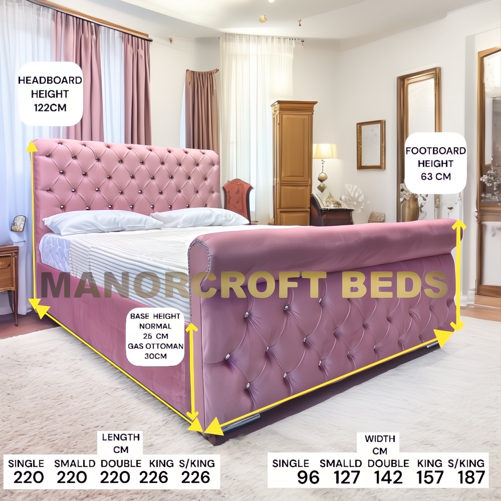 2025 Luton Bed With Studs Upholstered Designer Bed Frame With Optional Ottoman Storage