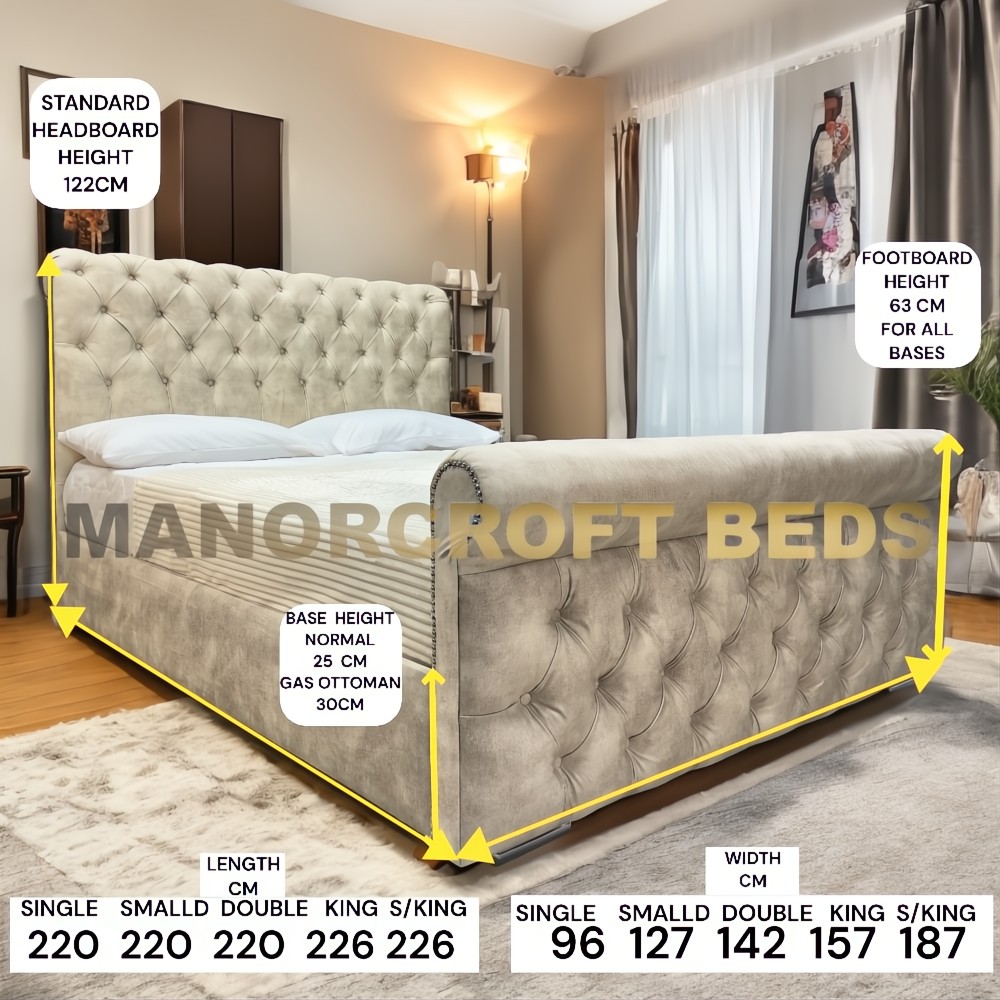 2025 Hadley Bed With Studs Upholstered Designer Bed Frame With Optional Ottoman Storage