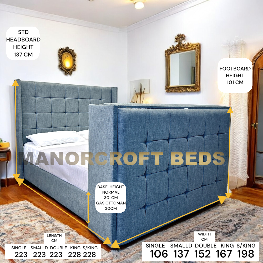 2025 Alpha TV Bed Frame with Optional Ottoman Storage and USB Charging