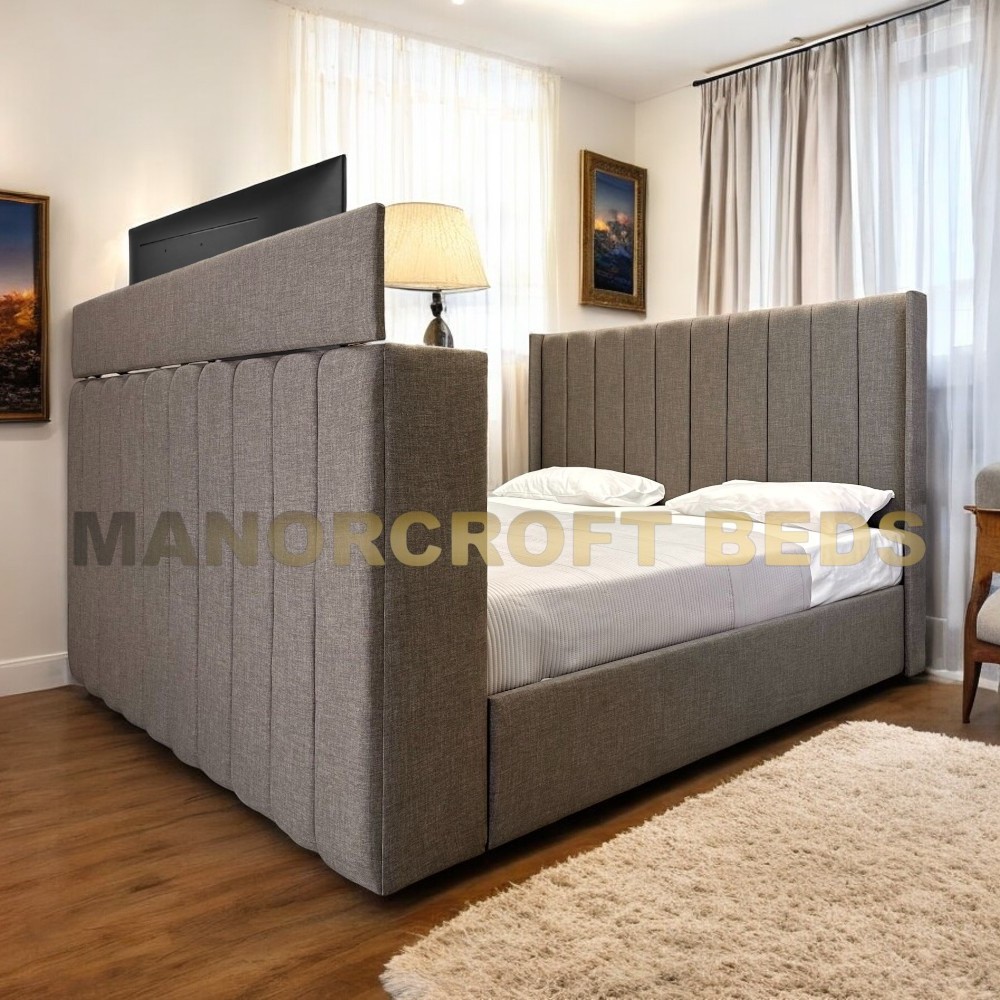 2025 Luther Electric Media TV Bed Frame with Optional Ottoman Storage +USB Socket