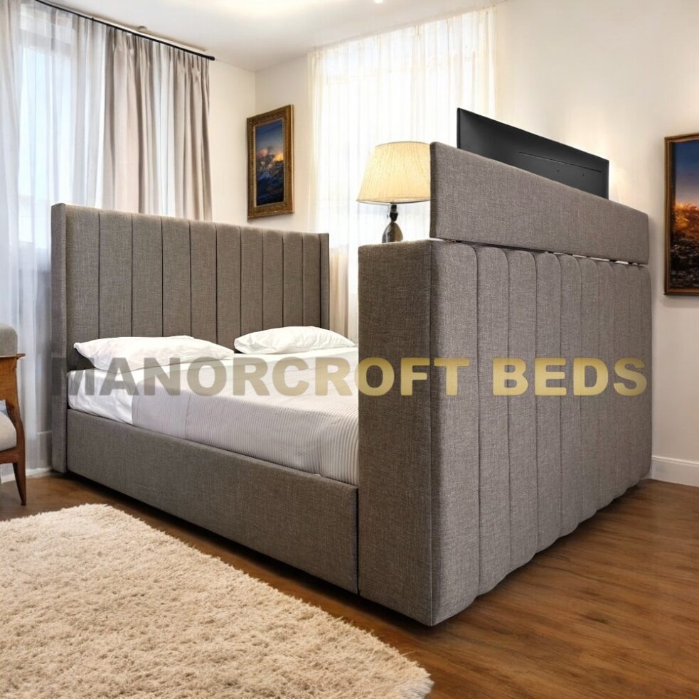 2025 Luther Electric Media TV Bed Frame with Optional Ottoman Storage +USB Socket