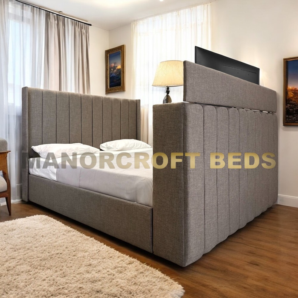 2025 Luther Electric Media TV Bed Frame with Optional Ottoman Storage +USB Socket