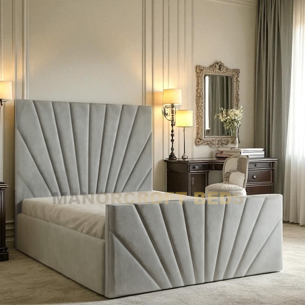 2025 Parallel Lined Designer Bed Frame With Optional Ottoman Storage