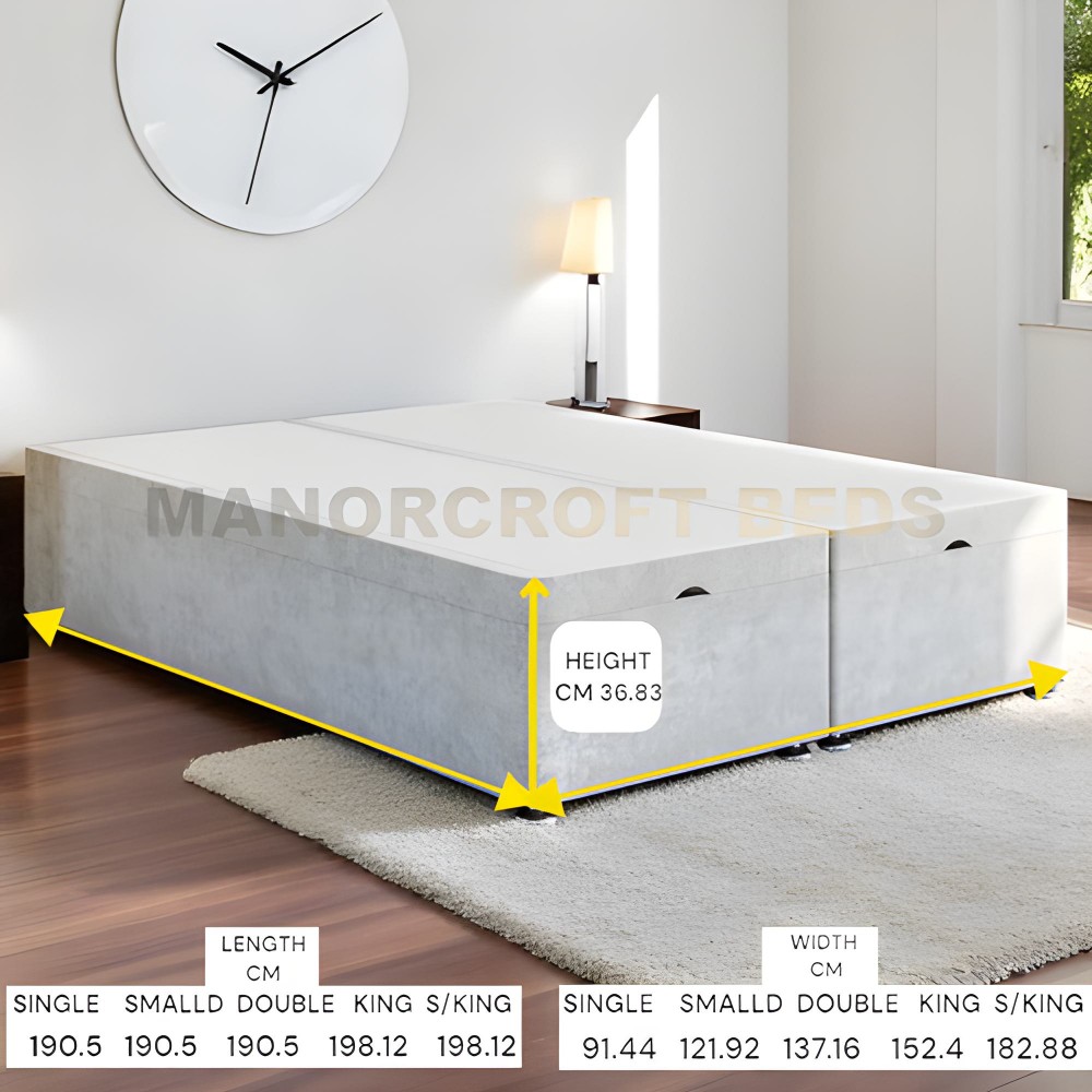 2025 Ottoman Storage End Lift Bed Base Fixed Chrome Glide Feet