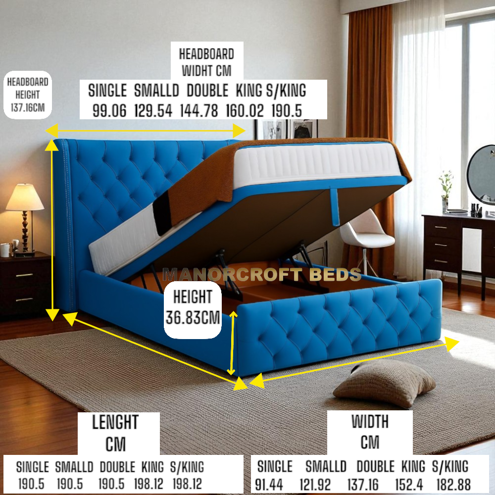 Premium Divan Bed Base Lift Ottoman Storage End Opening