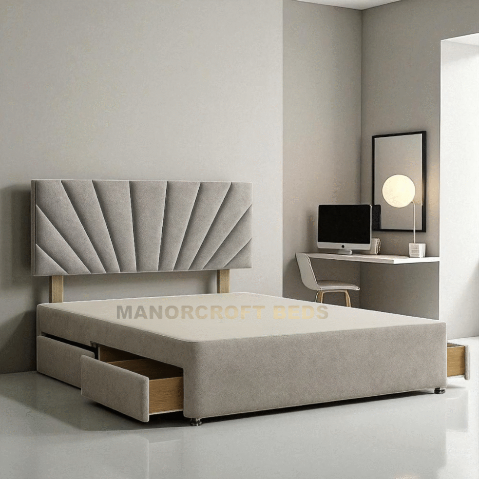 Reinforced Divan Bed Set With Drawer Winged Headboard Double & King