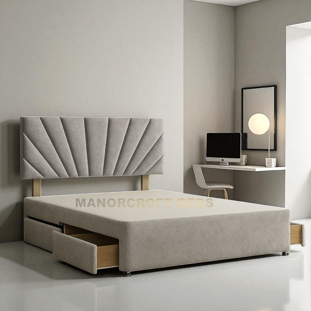 Reinforced Divan Bed Set With Drawer Winged Headboard Double & King