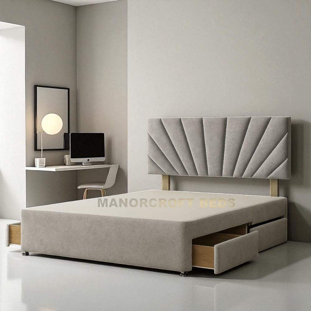 Reinforced Divan Bed Set With Drawer Winged Headboard Double & King
