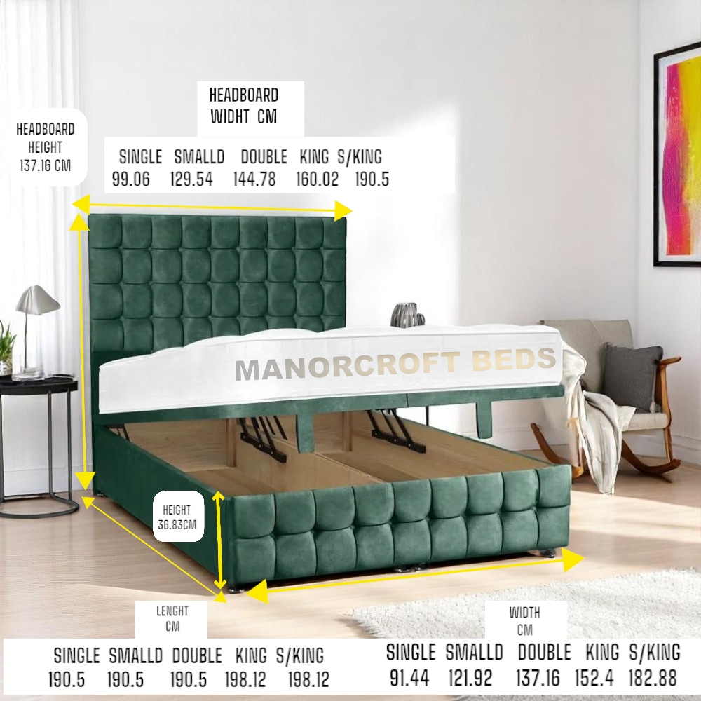 2025 Romio Soft Velvet Lift Up Divan Storage Ottoman Bed Base Headboard