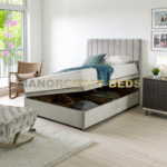 2025 Panel Bed Ottoman Gas Lift Storage Bed Frame with Vertical Panelled Headboard