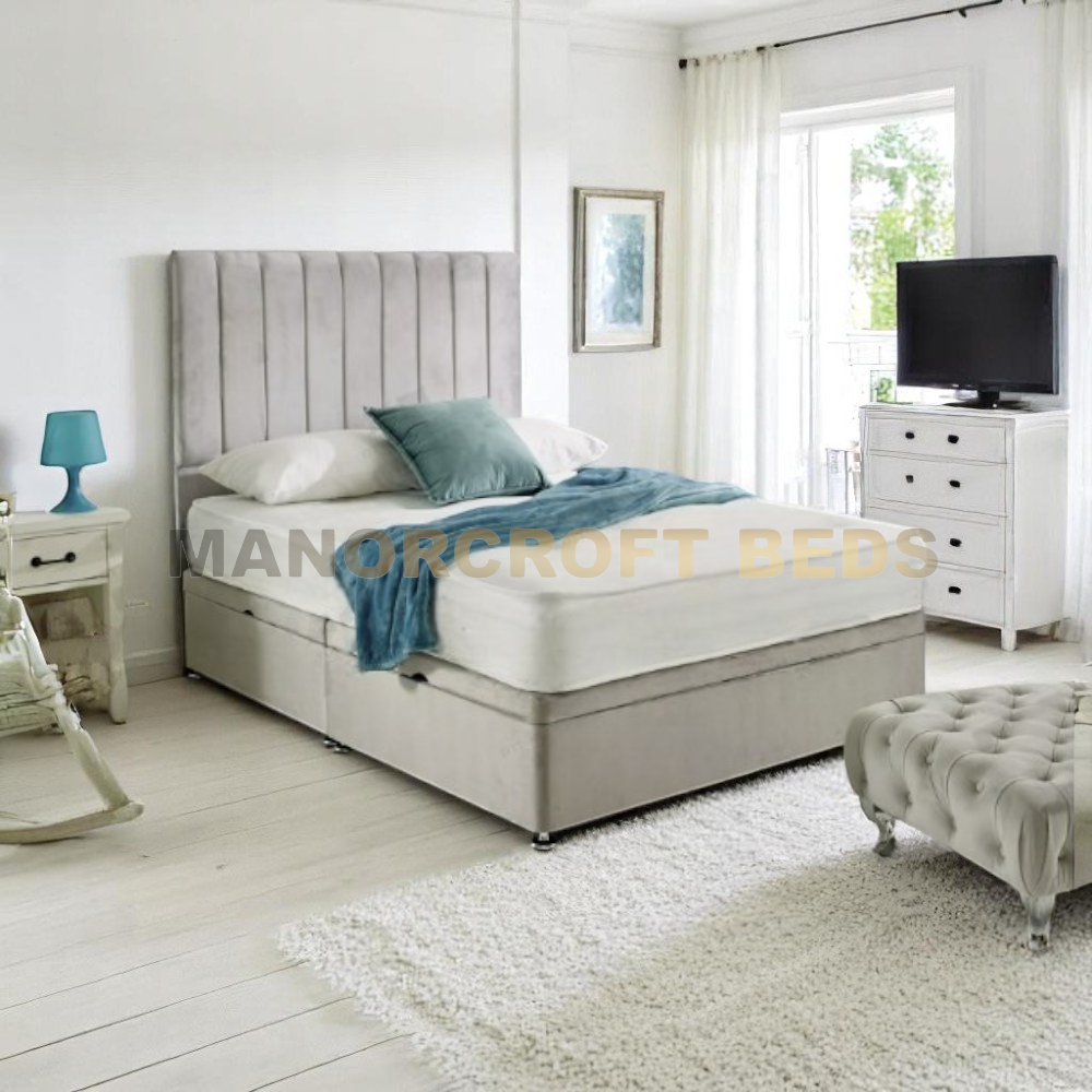2025 Panel Bed Ottoman Gas Lift Storage Bed Frame with Vertical Panelled Headboard