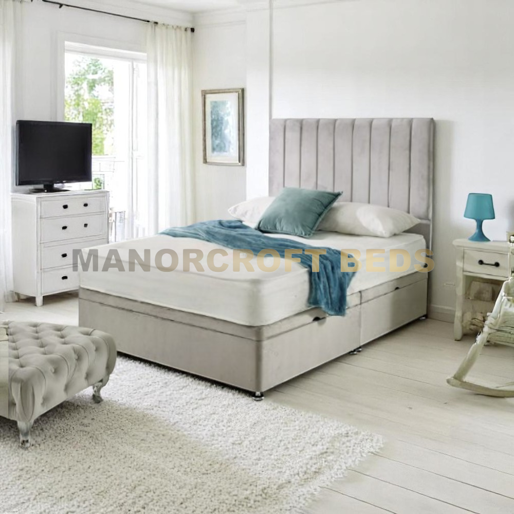 2025 Panel Bed Ottoman Gas Lift Storage Bed Frame with Vertical Panelled Headboard