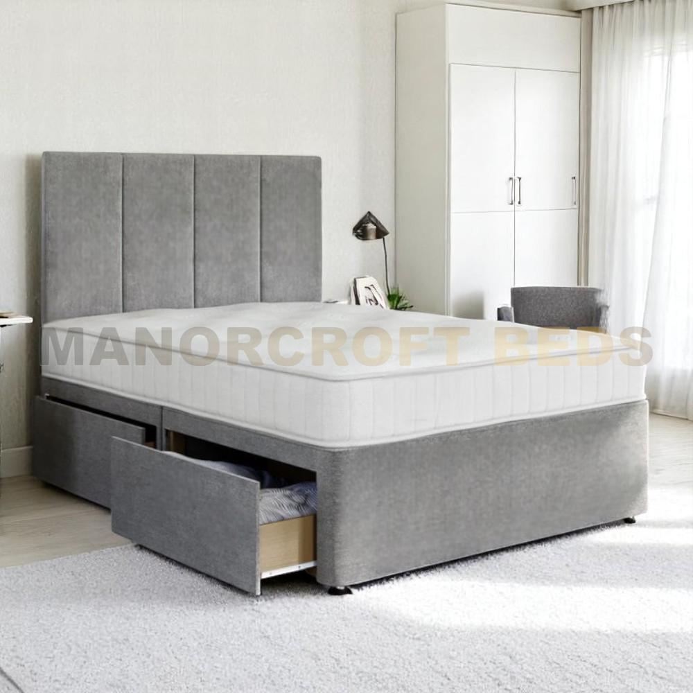 Grandeur Divan Bed Base With Storage Easy Assemble Fabric, 4Ft 4'6 5Ft, And 6ft Sizes
