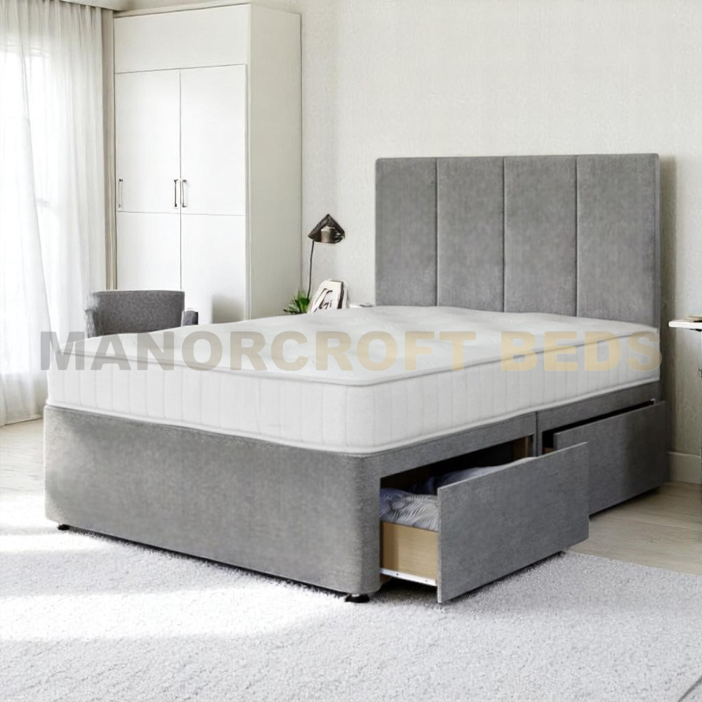 Grandeur Divan Bed Base With Storage Easy Assemble Fabric, 4Ft 4'6 5Ft, And 6ft Sizes