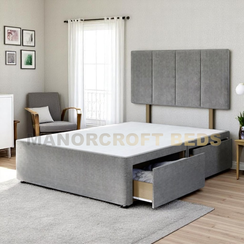 Grandeur Divan Bed Base With Storage Easy Assemble Fabric, 4Ft 4'6 5Ft, And 6ft Sizes