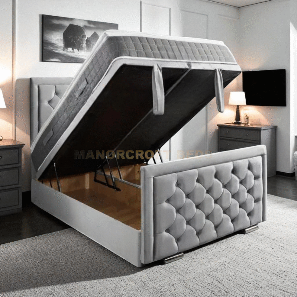 2025 Queen Divan Lift Up Storage Ottoman Bed Base- Headboard