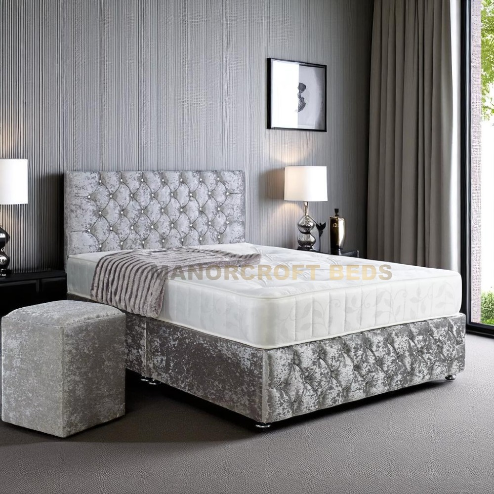 2025 Crushed Velvet Divan Bed Set With Headboard - Footboard & Drawers