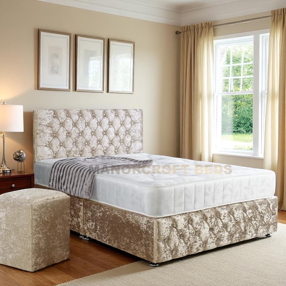 2025 Crushed Velvet Divan Bed Set With Headboard - Footboard & Drawers