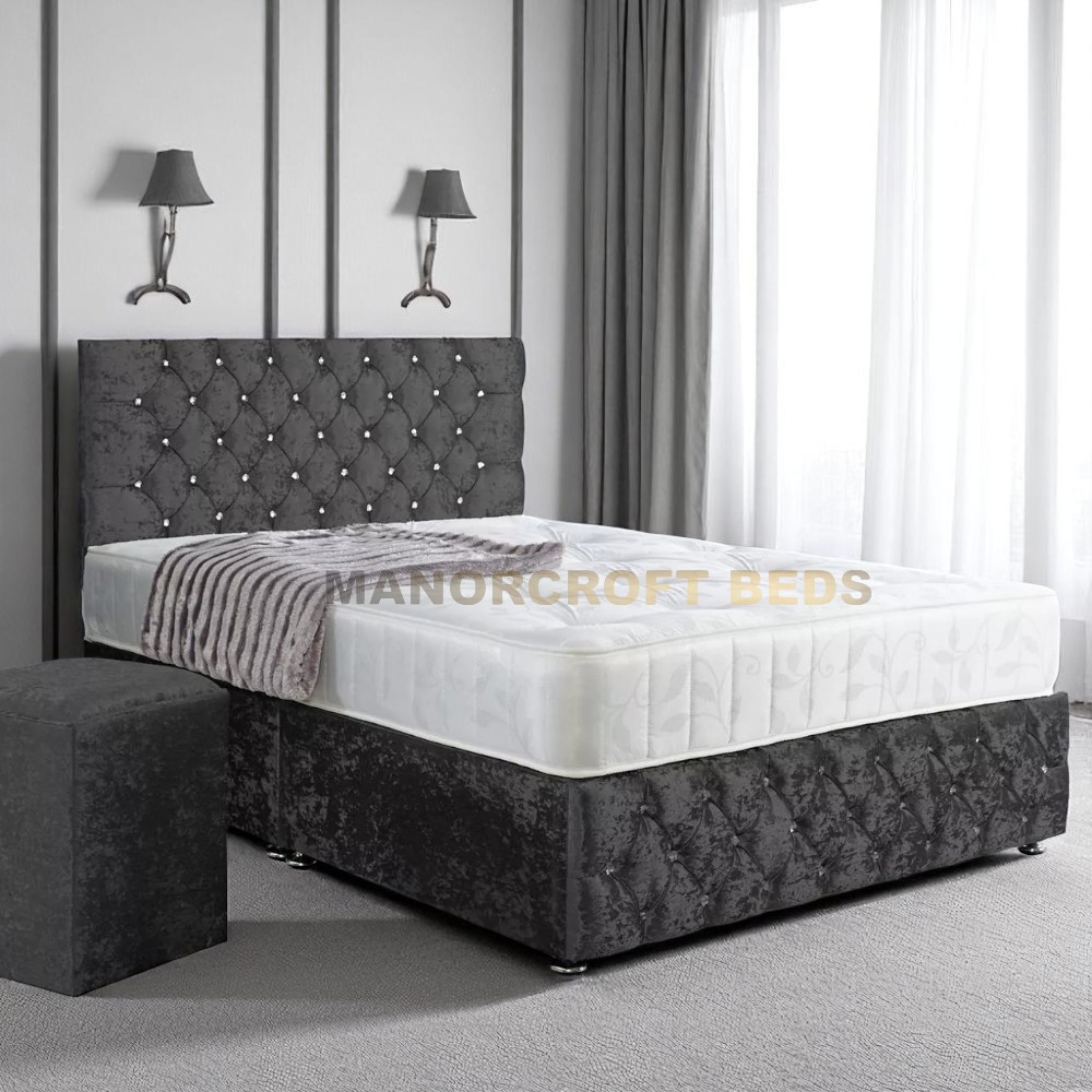 2025 Crushed Velvet Divan Bed Set With Headboard - Footboard & Drawers