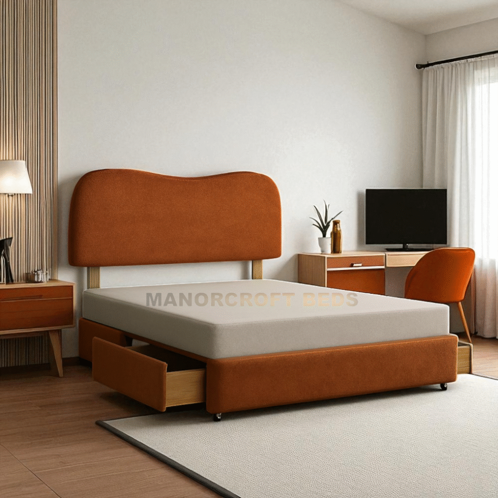 Linda Bed Set With Drawer and Headboard Plush Velvet Solid Base Double & King