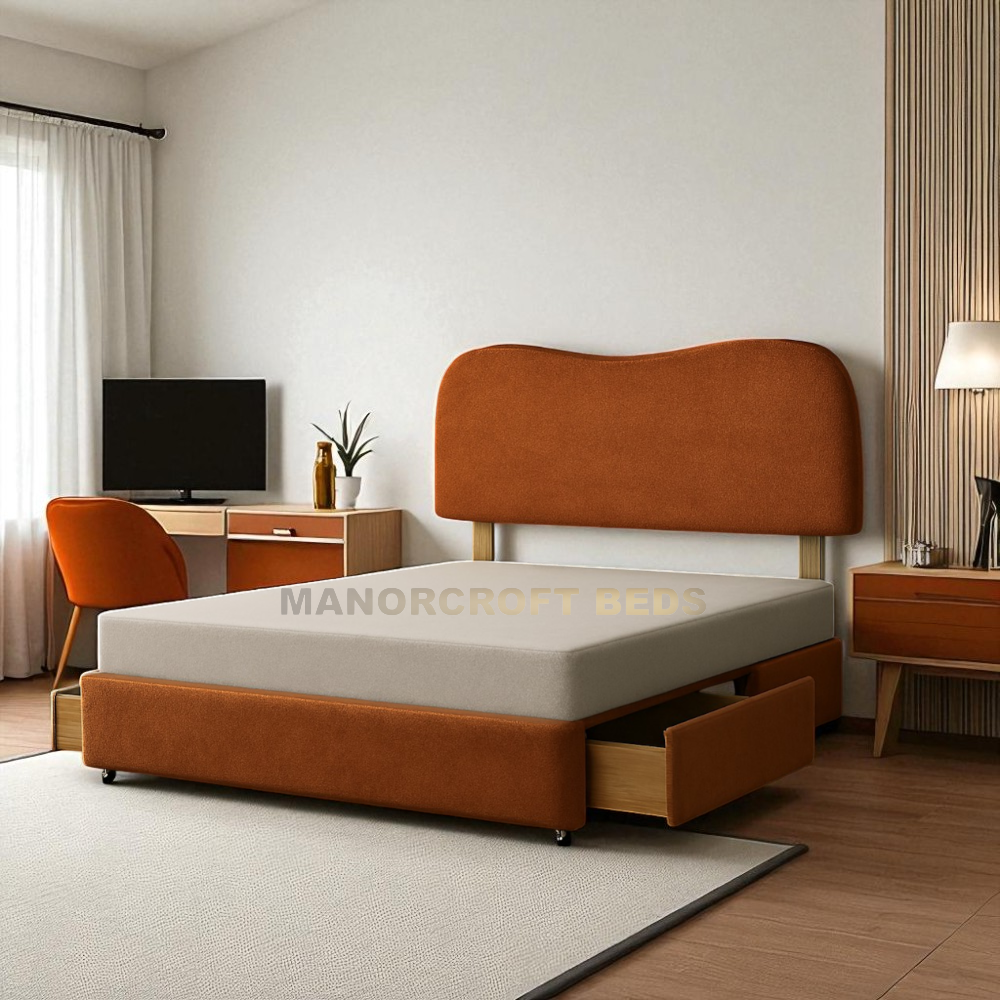 Linda Bed Set With Drawer and Headboard Plush Velvet Solid Base Double & King