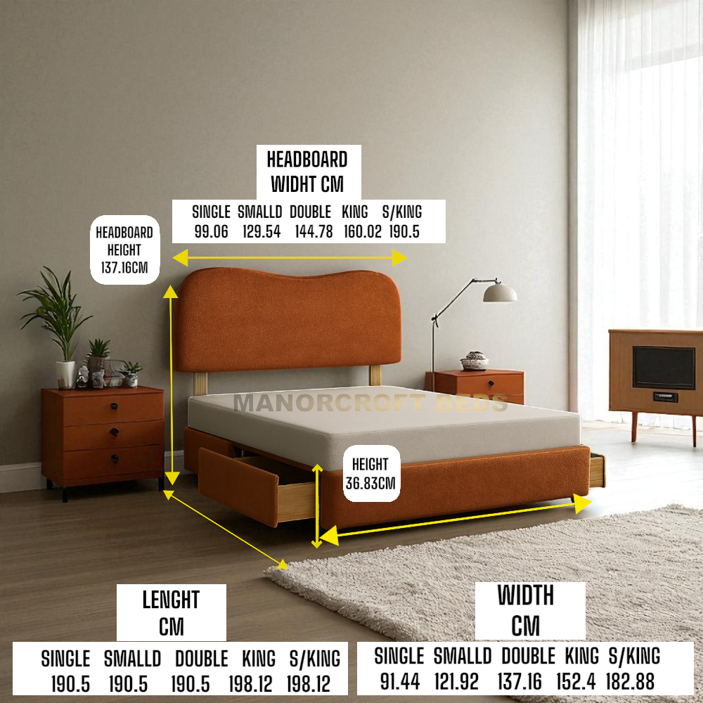 Linda Bed Set With Drawer and Headboard Plush Velvet Solid Base Double & King