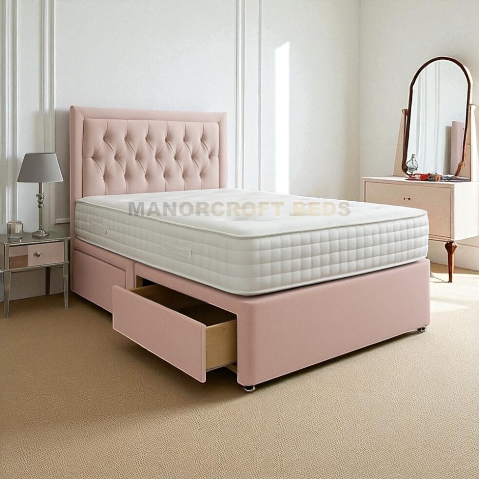 2025 Divan Bed With Drawer and Winged Headboard Plush Velvet
