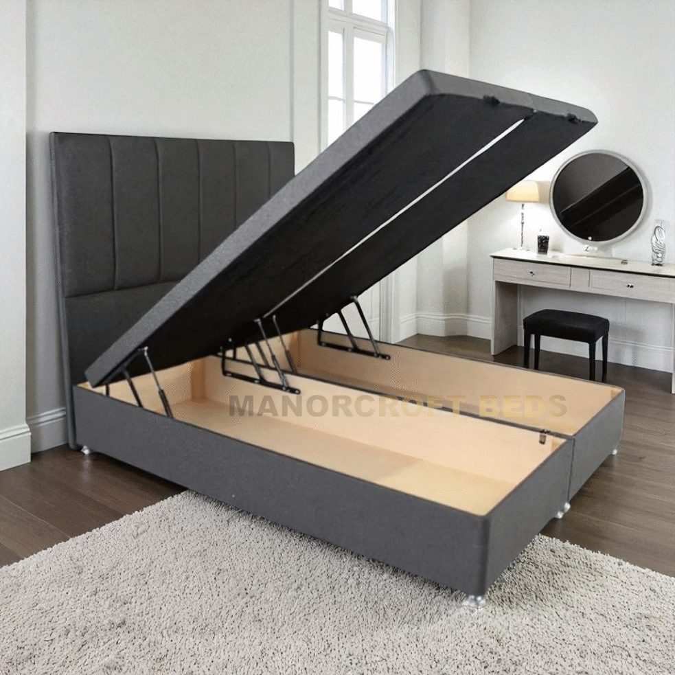 Ottoman Bed Divan Storage Plush Velvet + Panel Bed Head - Foot Lift Gas Lift