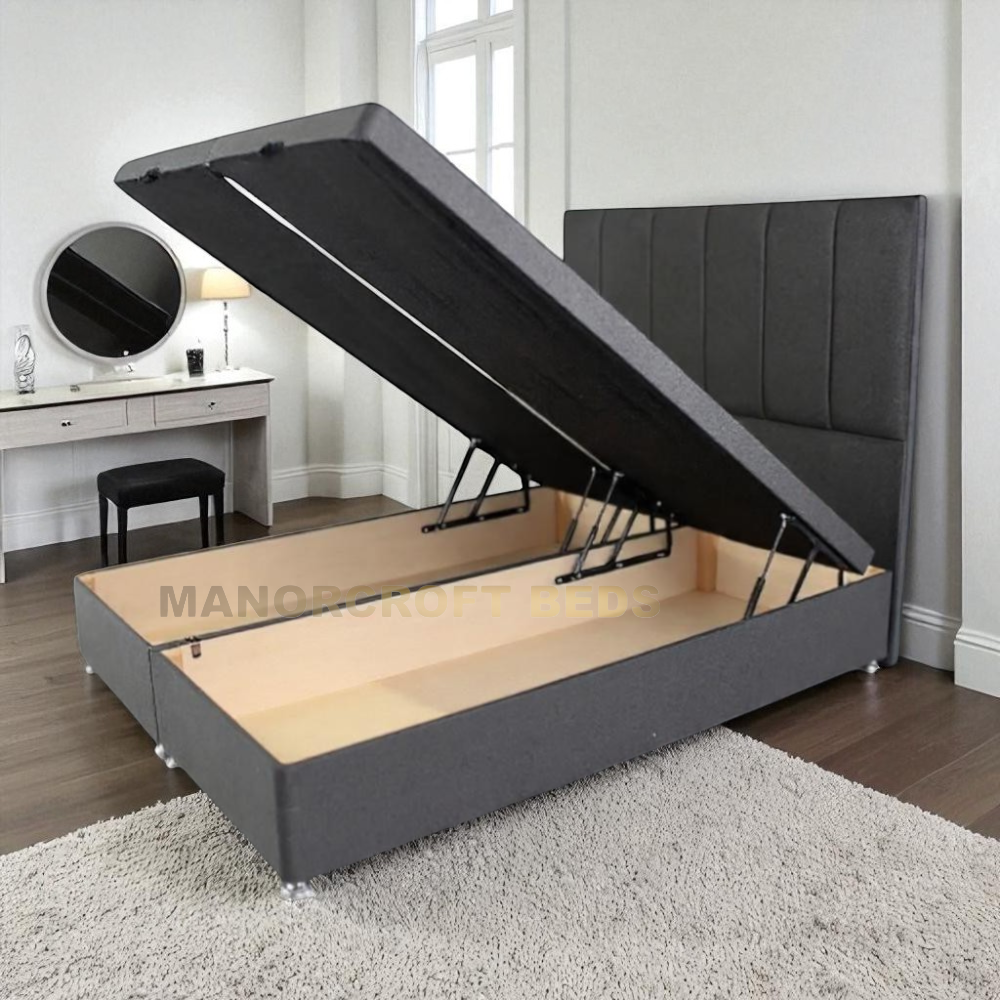 Ottoman Bed Divan Storage Plush Velvet + Panel Bed Head - Foot Lift Gas Lift