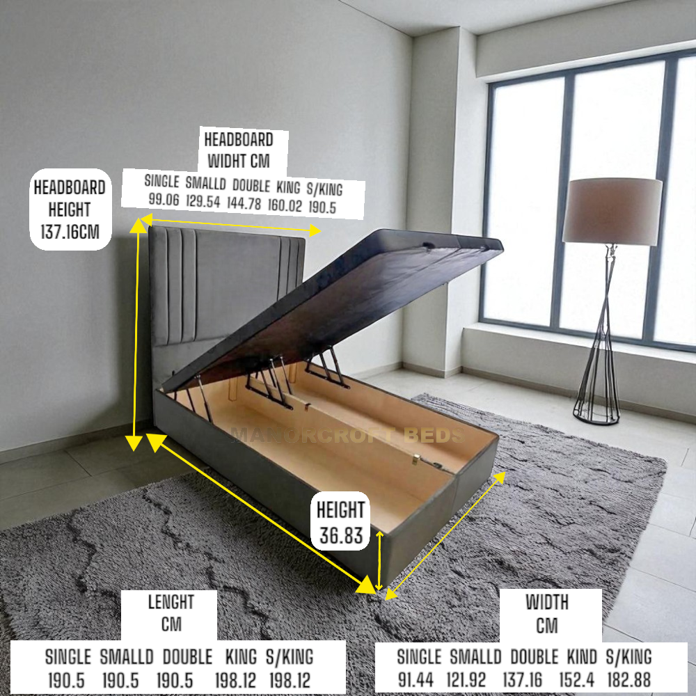 Line Down Divan Bed With Headboard 3FT 4FT6 Double 5FT king