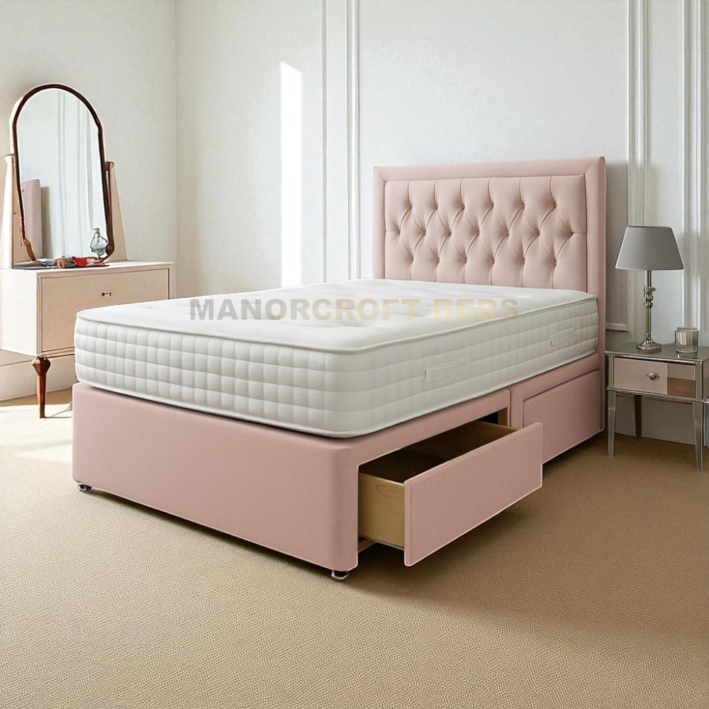 2025 Divan Bed With Drawer and Winged Headboard Plush Velvet