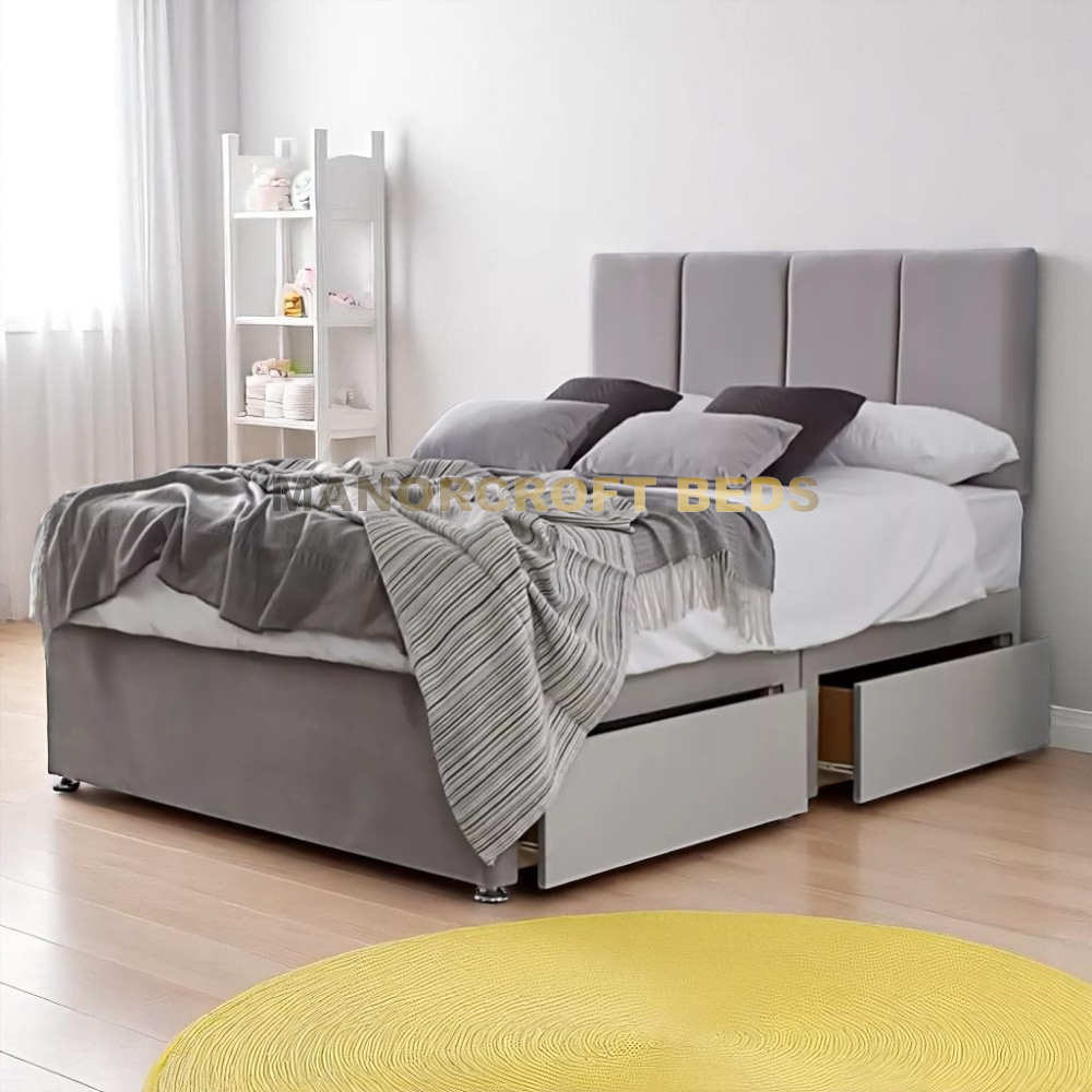 Cube Divan Bed With Headboard 3FT 4FT6 Double 5FT king