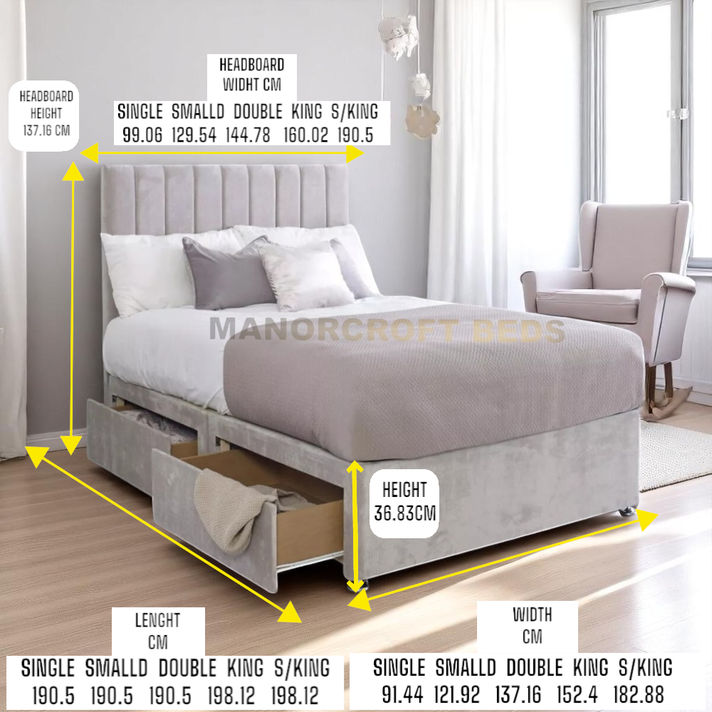 Divan Bed Set With Drawer and Headboard Plush Velvet Solid Base Double & King