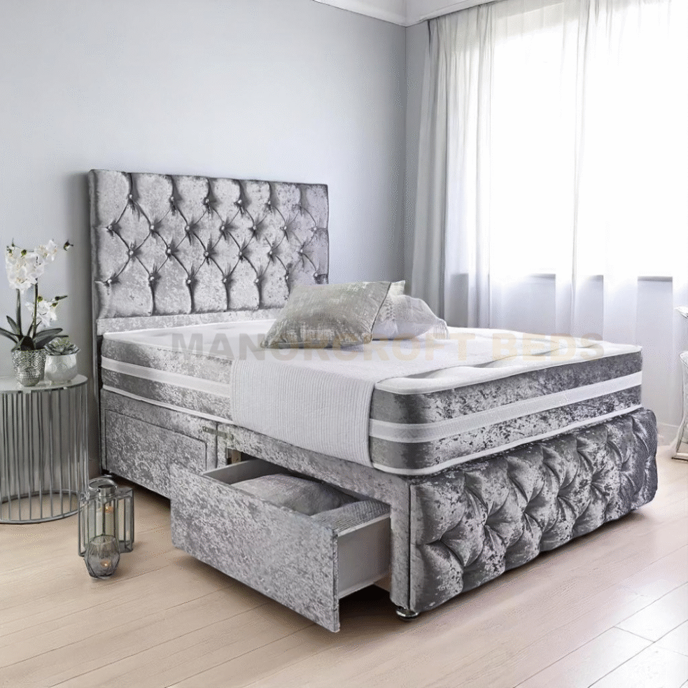 2025 Brand New Crushed Velvet Divan Bed With Matching Headboard