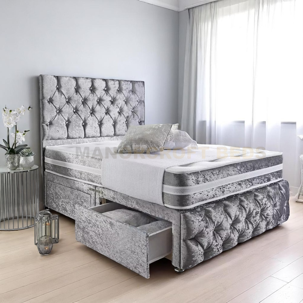 2025 Brand New Crushed Velvet Divan Bed With Matching Headboard