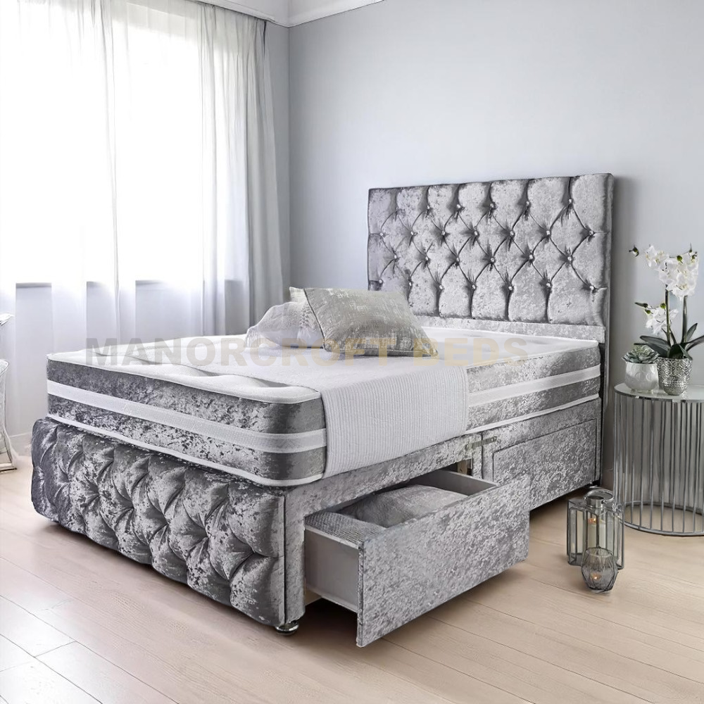 2025 Brand New Crushed Velvet Divan Bed With Matching Headboard