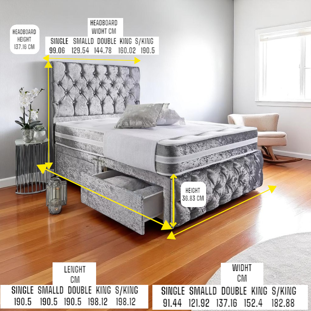 2025 Brand New Crushed Velvet Divan Bed With Matching Headboard