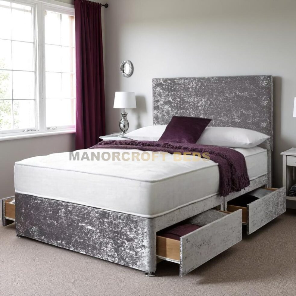 2025 Crushed Velvet Divan Bed Set With -Headboard & Footboard