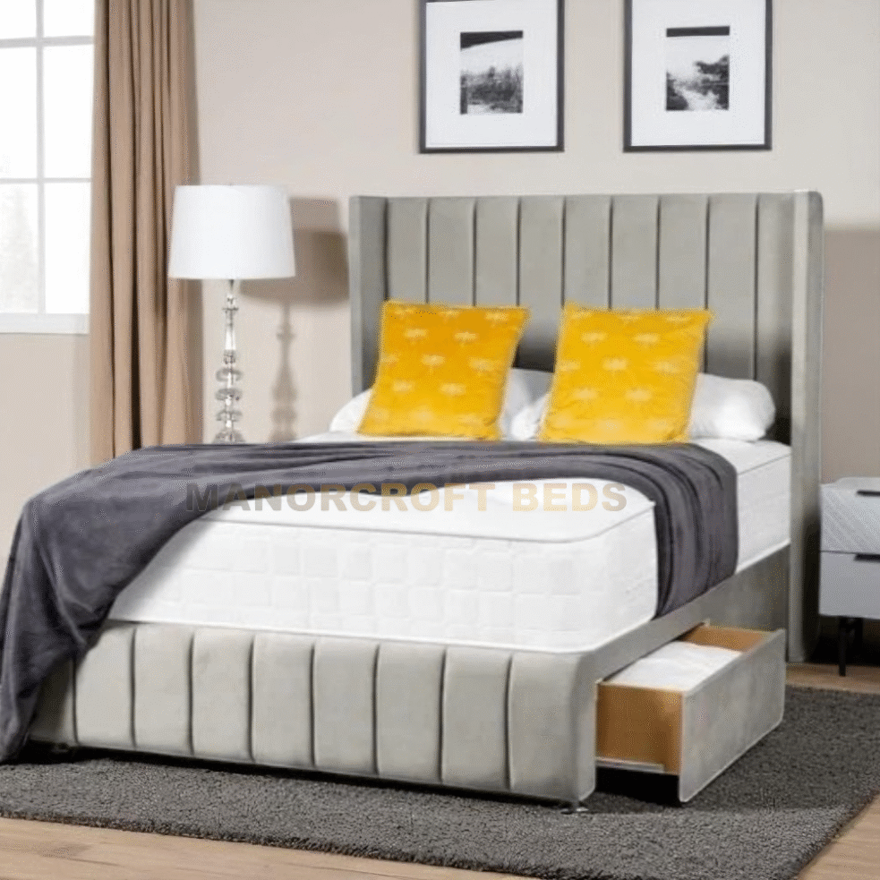 2025 Divan Bed With Drawer and Winged Headboard Plush Velvet