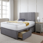 2025 Luxury Grey plush Divan Bed With Headboard And Storage Drawers
