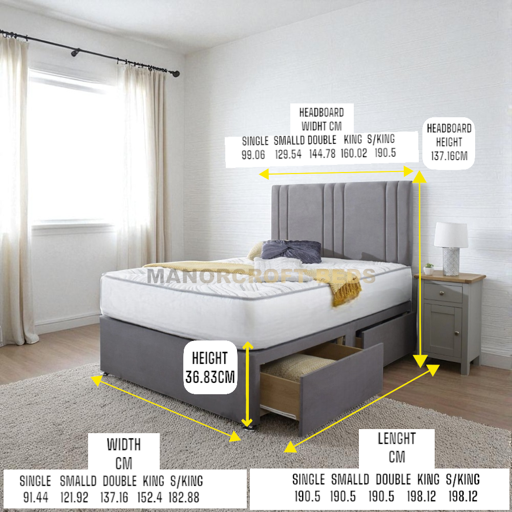 2025 Luxury Grey plush Divan Bed With Headboard And Storage Drawers